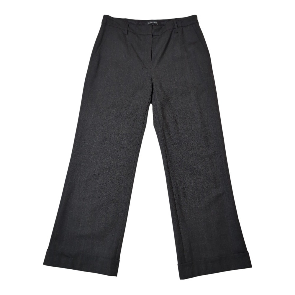 Eileen Fisher Wide Leg Trousers Women 6 Wool Blend Cuffed Dark Gray Quiet Luxury